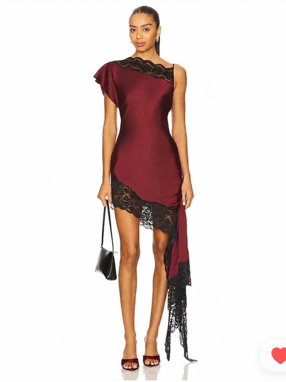Lovers + Friends Burgundy One-Shoulder Asymmetrical Lace Mini Dress